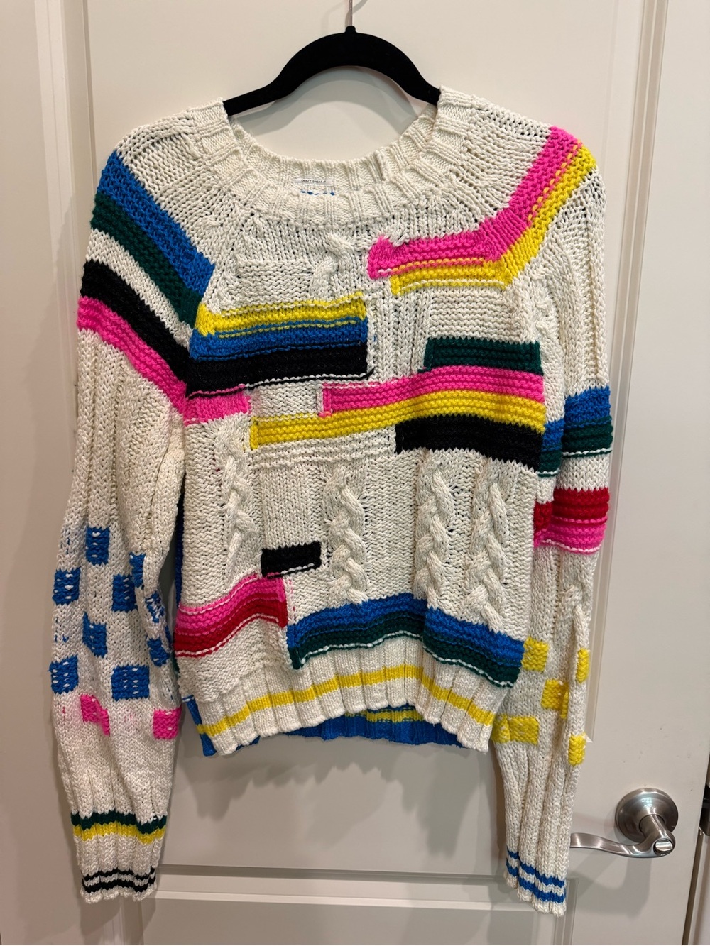 MOTHER Cream Cable-Knit Sweater with Multicolor Stripes